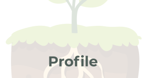 An illustration of a plant sprouting out of soil with the word "profile" overlayed