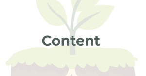 An illustration of a plant sprouting out of soil with the words "content" overlayed