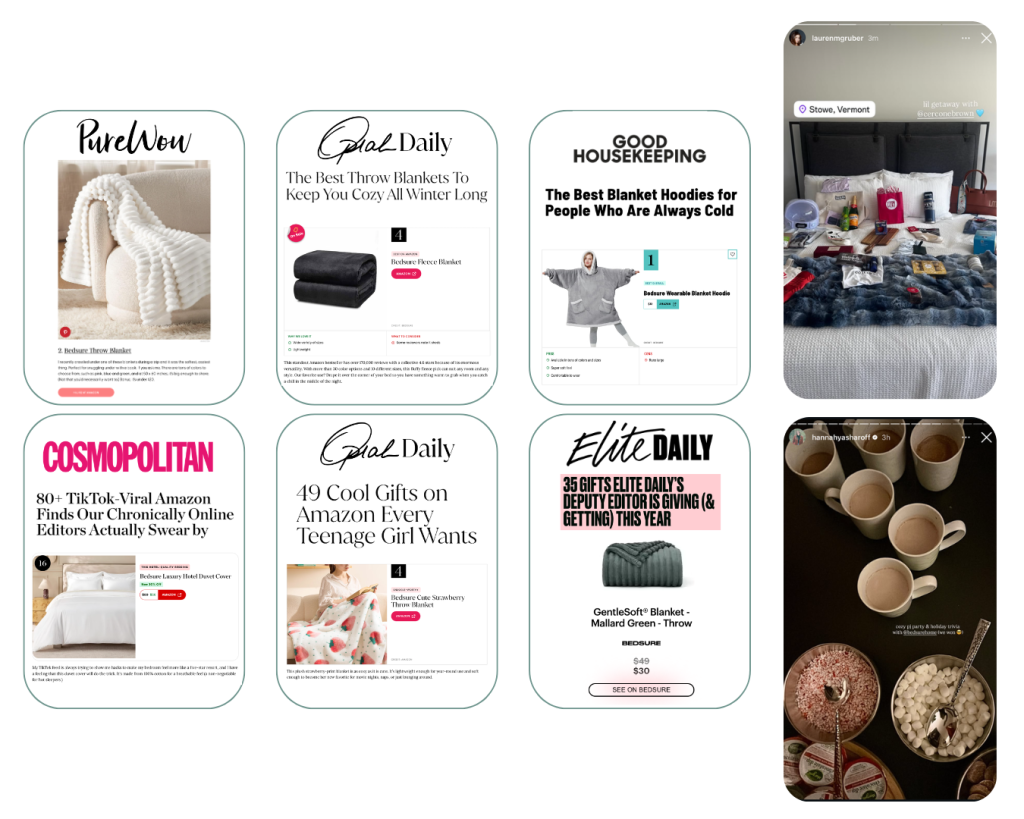 Media coverage and organic Instagram stories featuring Bedsure as a result of CBC Holiday House