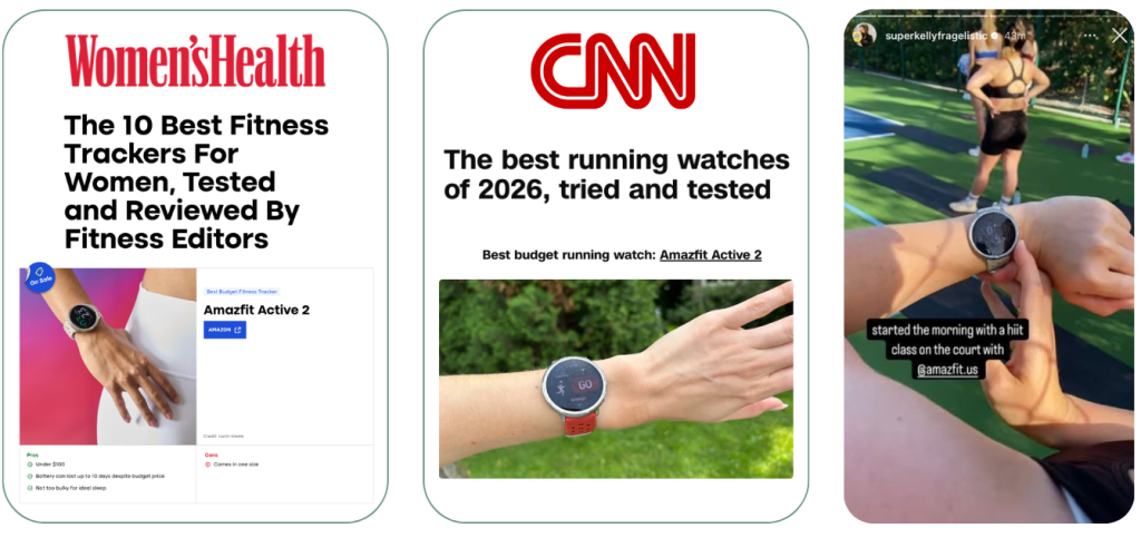 Earned media coverage and organic social media posts resulting from Amazfit press trip at CBC Health House