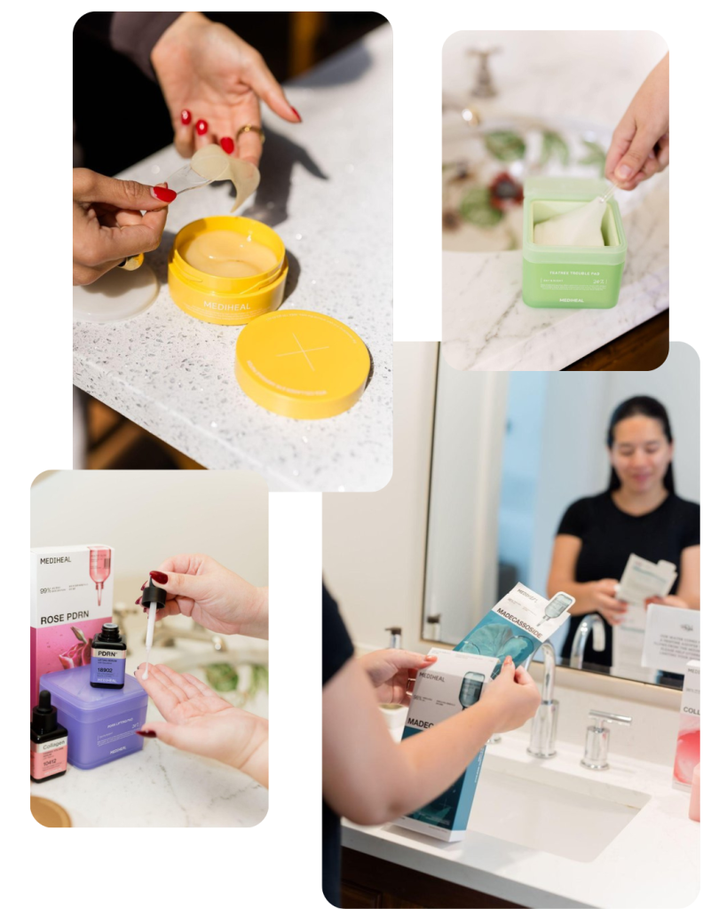 Editors using Mediheal skincare products at CBC's Holiday House in Stowe, Vermont