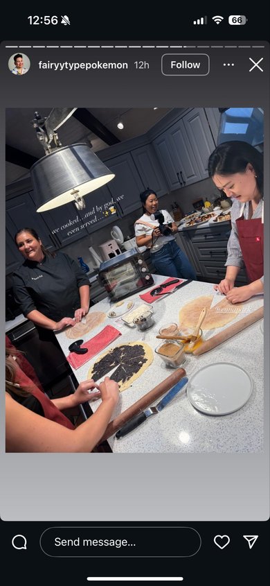 Instagram story from @fairytypepokemon showing editors participating in the Instant Pot hands-on cooking demonstration at Holiday House 2025