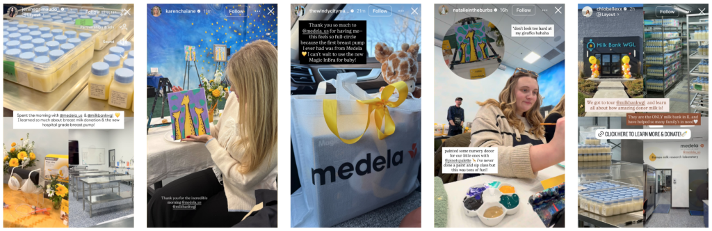 Social coverage resulting from Medela's paint and pump influencer event