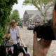 Video crew shooting a female influencer in Nantucket with CBC Sidebar