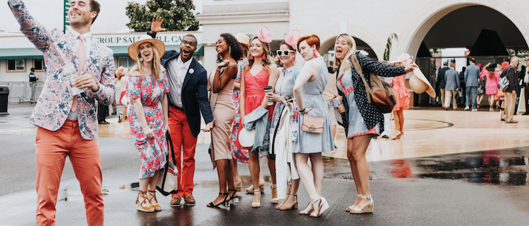 CBC Derby House influencers posing in pink for Oaks Day