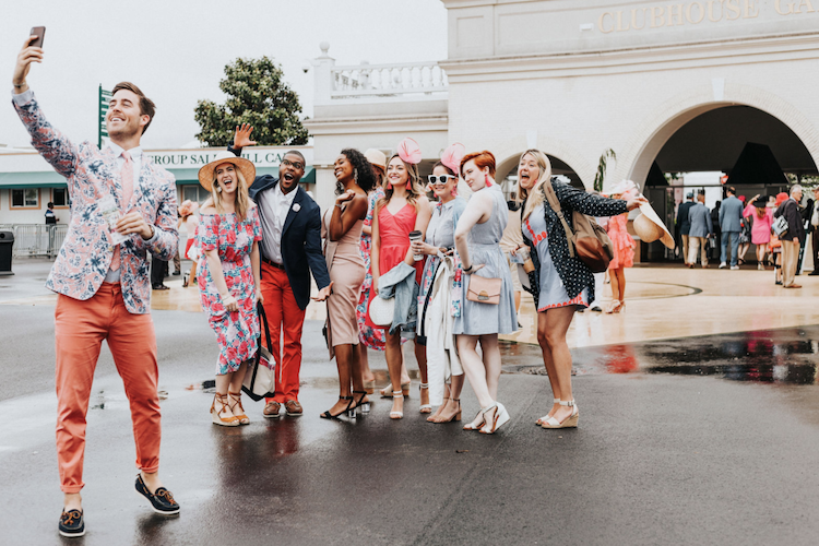 CBC Derby House influencers posing in pink for Oaks Day