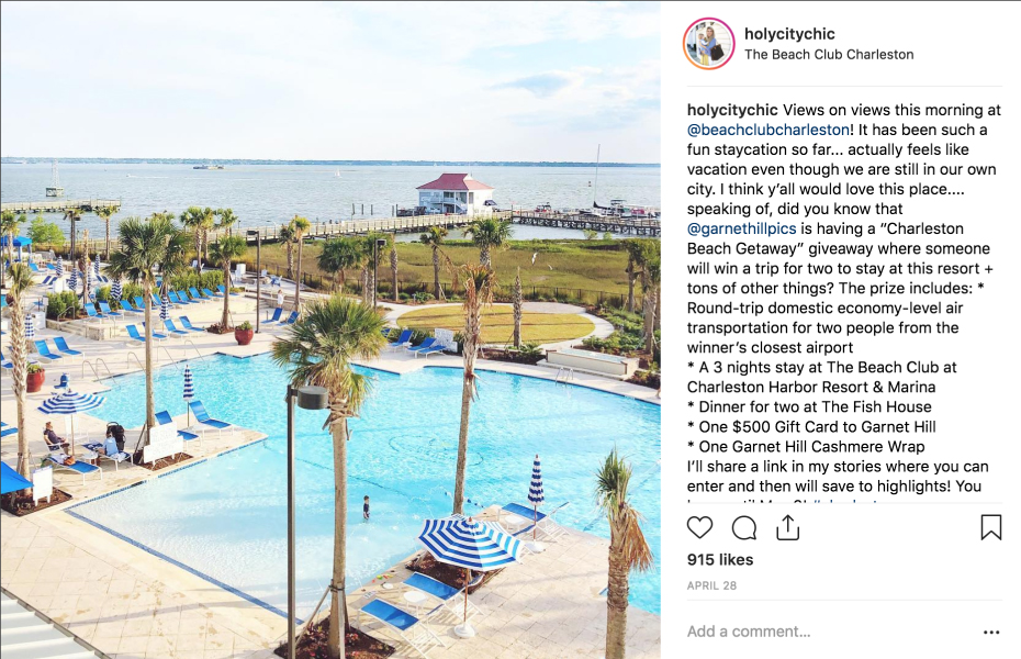 Instagram from Garnet Hill Influencer of the Charleston Beach Club pool