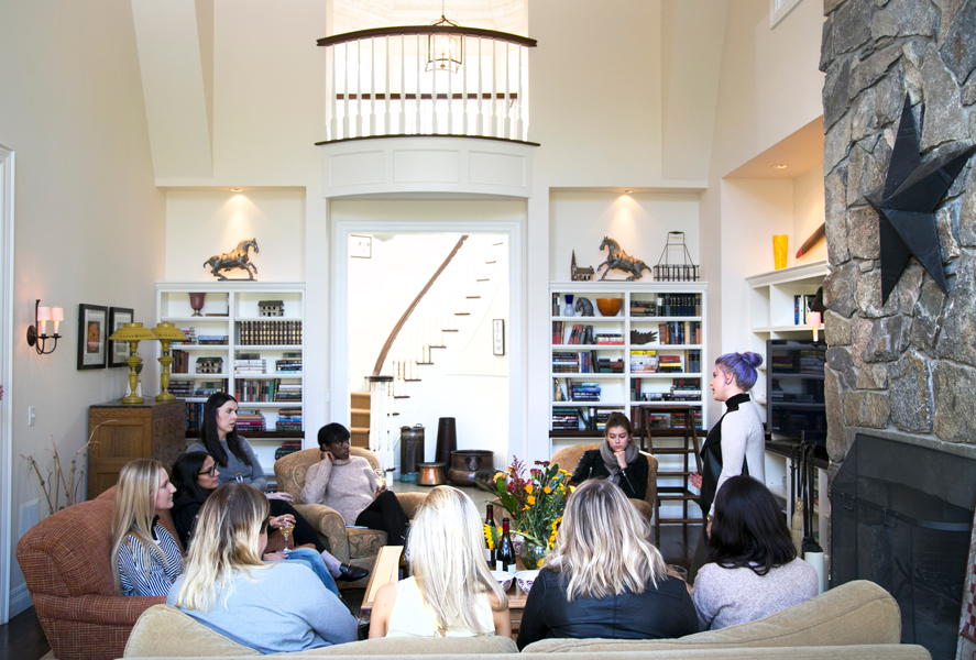 influencers and press sitting in a living room