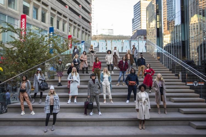 Primark fashion models posed on Boston Downtown Crossing stairs
