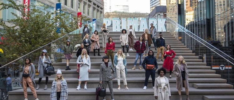 Primark fashion models posed on Boston Downtown Crossing stairs