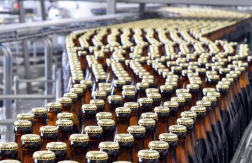 Bottle on an assembly line