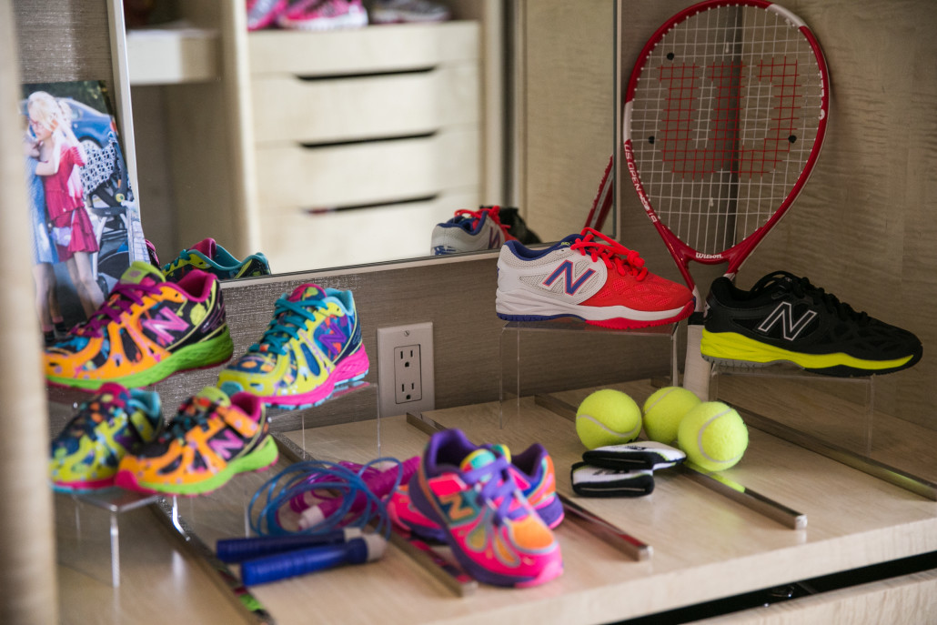 different angle of children's sneakers and tennis racket at cbc parenting house