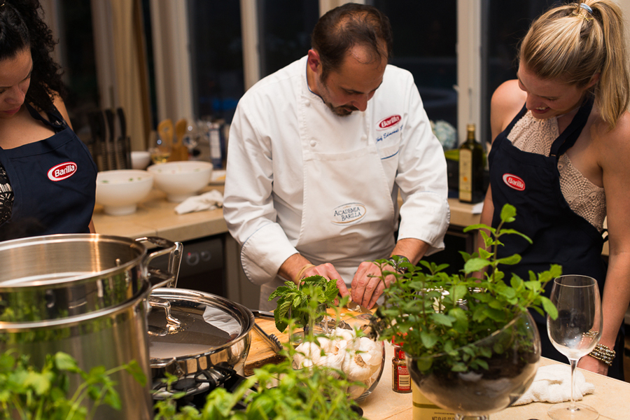 Chef teaching influencers how to cute vegetables at Culinary House