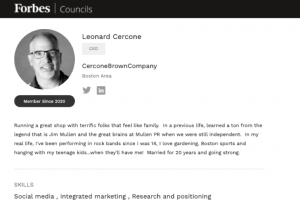 A screenshot of Leonard Cercone's thought leader profile on Forbes